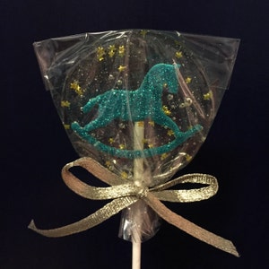 3 Natural Cherry Flavored Glittered Marzipan Rocking Horse Lollipops image 2