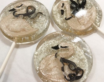 3 Gliding Luxe Metallic Blush Swans Party Favors Wedding Celebration Lollipops