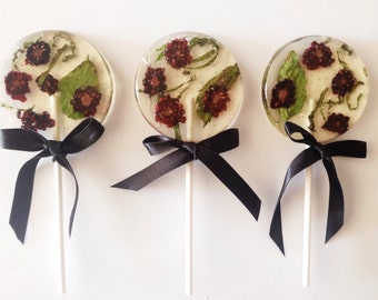 3 Organic Blackberry And Basil Botanical Boho Wedding Party Favors Lollipops
