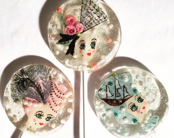 3 Rose Champagne Marie Antoinette Tea Party Wedding Birthday Rococo Party Favors  Lollipops