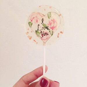 3 Natural Rose Flavored Bespoke Hand Painted Roses Valentines Day Wedding Party Favors Lollipops image 2