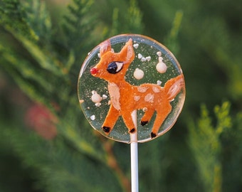 3 Natural Peppermint Marzipan Rudolf & Clarice Retro Christmas Holiday Wedding Kitschmas Lollipops