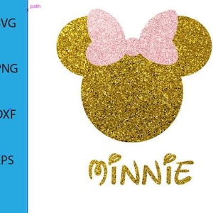 Minnie mouse svg, Png minnie gold glitter, cabeza de minnie, Cricut Cut File, Silhouette Cut File - Descarga instantánea, minnie dxf.