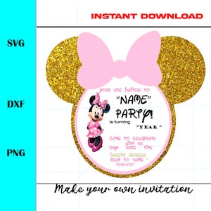 INVITACIÓN de Minnie Mouse SVG, plantilla de invitación de Minnie SVG, PNG, archivo de corte Cricut, archivo de corte Silhouette - Descarga instantánea
