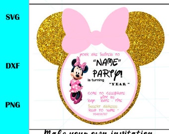 Minnie mouse INVITATION svg, template minnie invitation svg, png, Cricut Cut File, Silhouette Cut File - Descarga instantánea
