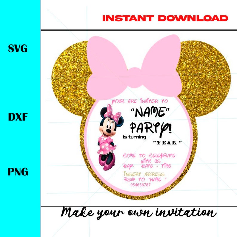 Minnie mouse INVITATION svg template minnie invitation svg Etsy España