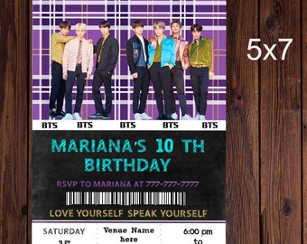 BTS Invitation Printable, Kpop ,invitation, boy band, BTS party, k-pop party, bangtan boys, bts party,  cartoon