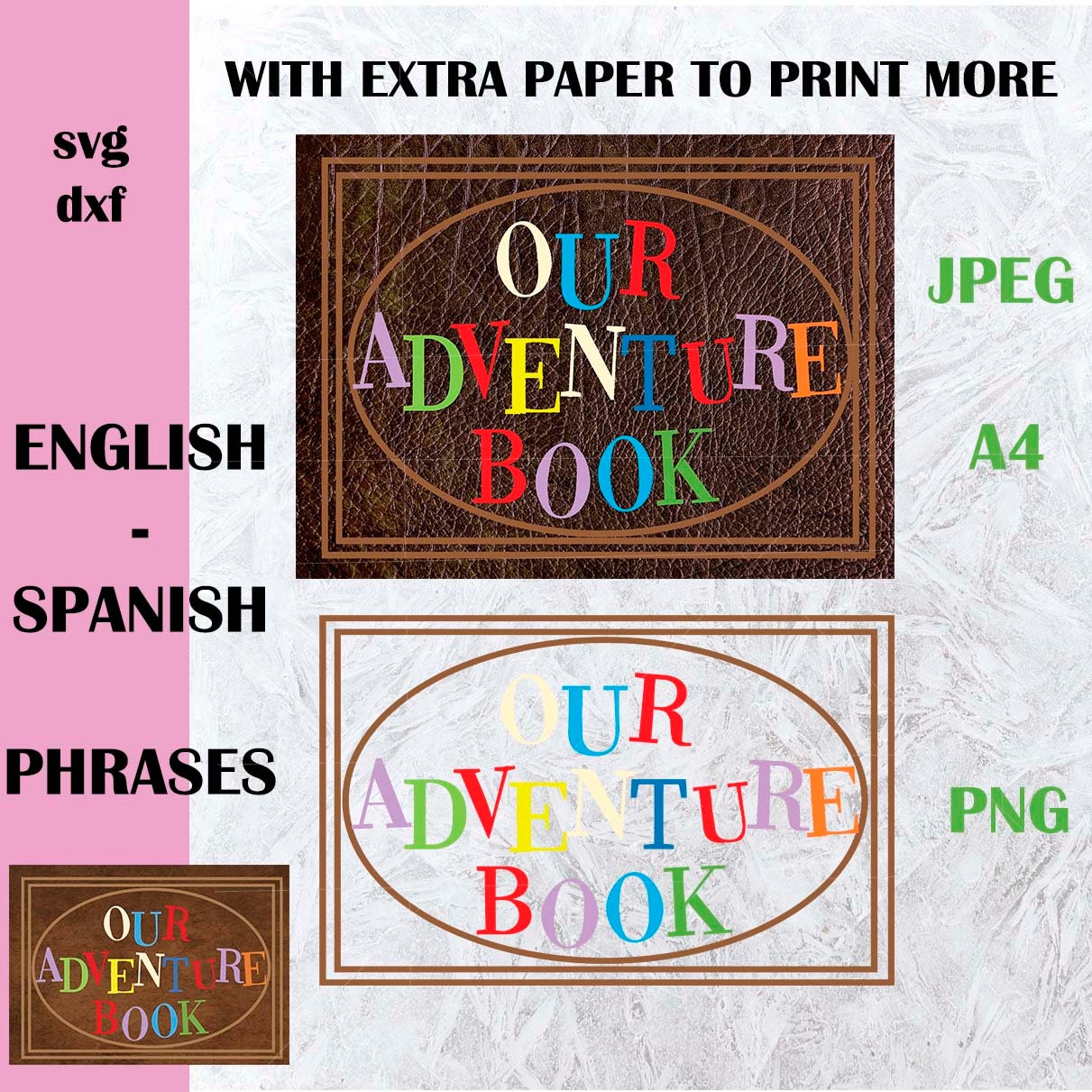 Adventure Book up to Print in English and Spanish, Our Adventure Book up  Svg AND DFX FILE 