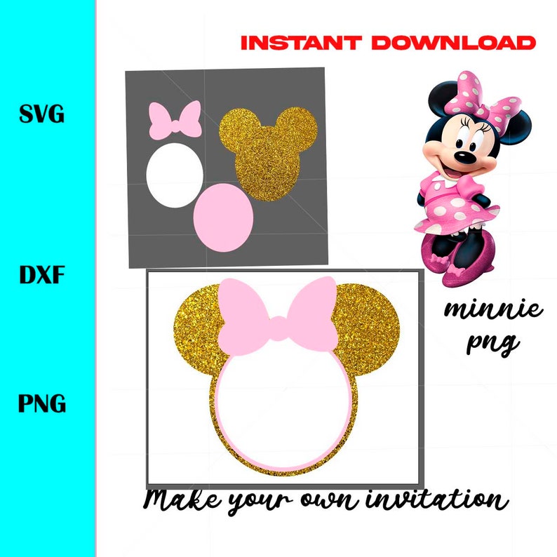 Minnie mouse INVITATION svg template minnie invitation svg Etsy España