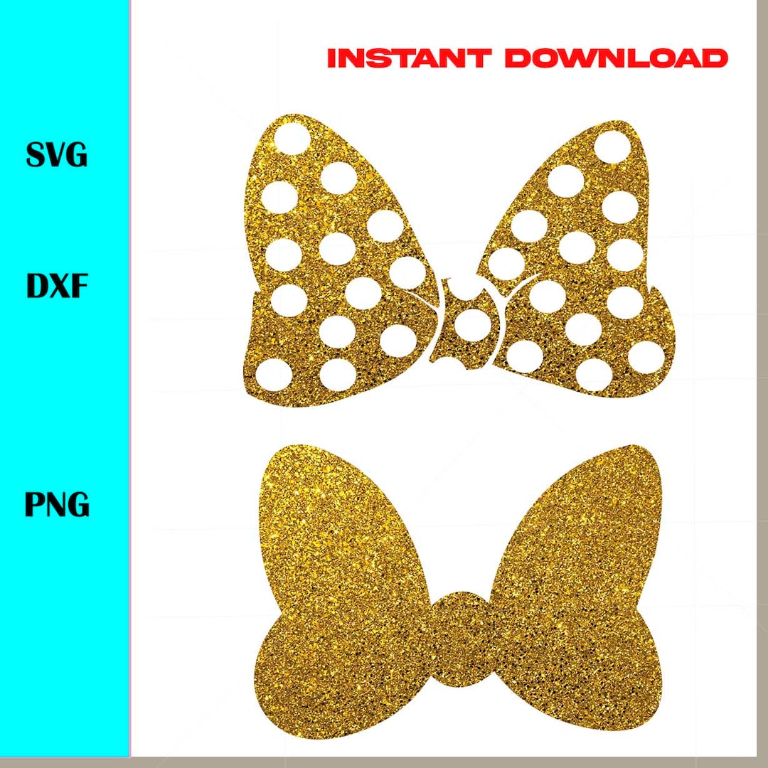Minnie Mouse BOW Svg , Png Minnie Gold Glitter , Minnie Head BOW