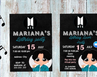 BTS Invitation, Printable inviatation,  Kpop ,invitation, boy band, BTS party, k-pop party, bangtan boys, bts party,  cartoon