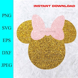 Minnie mouse svg, Png minnie gold glitter, cabeza de minnie, Cricut Cut File, Silhouette Cut File - Descarga instantánea