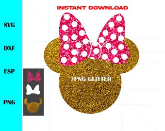 cabeza de ratón minnie con arco svg, lazo de punto minnie para cortar, descarga instantánea