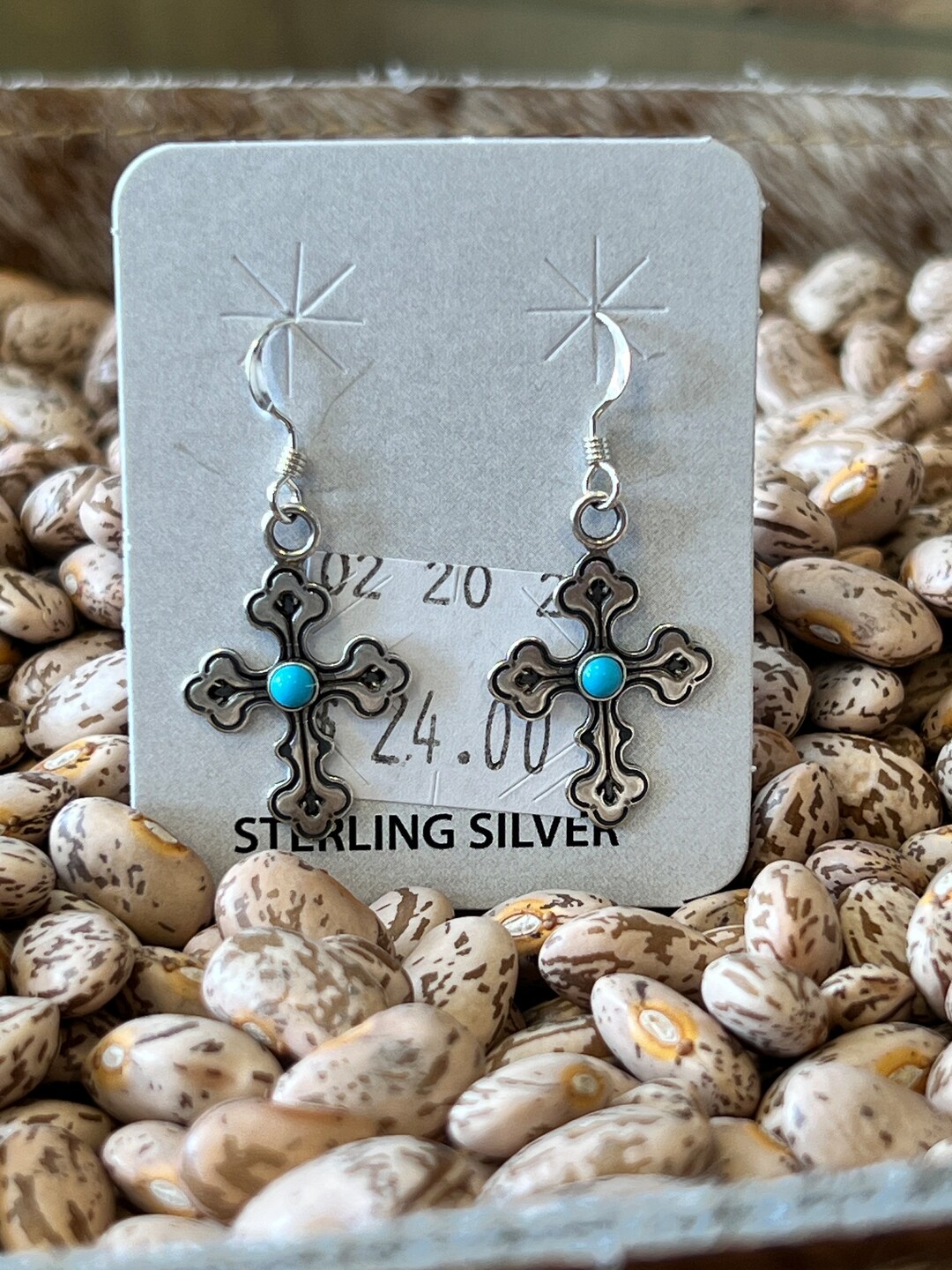 Sterling cross with turquoise earring main image 0