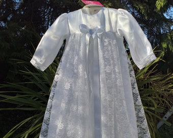 Beautiful Satin and Lace Christening / Baptism gown 34 ins in length