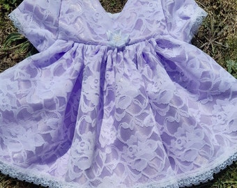 White Lace over Lilac Satin Baby Dress