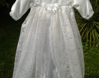 Beautiful Satin and Lace Christening / Baptism Gown.24 inch length