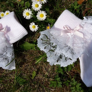 White or Pink Lace Edged Baby Socks image 3