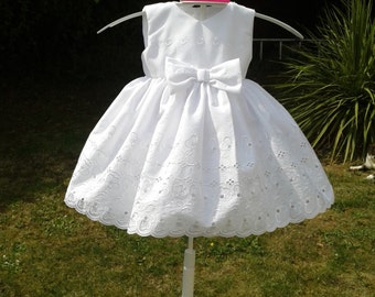 Pure White Embroidered Cotton Anglais  Baby Dress