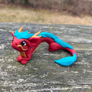 Red and Teal Eastern Dragon Sculpture