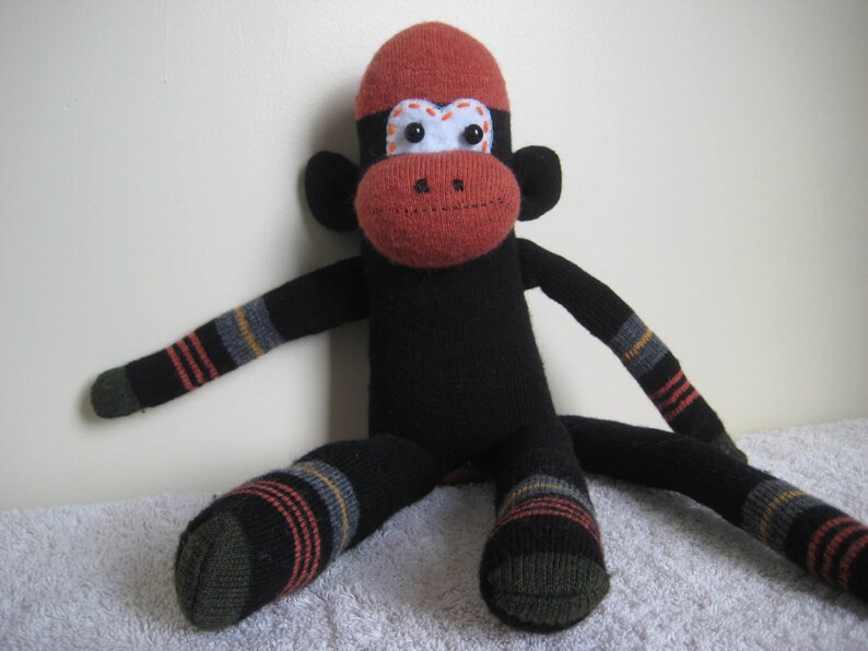 Sock Monkey Black with Stripe.Toys and games.Stuffed | Etsy
