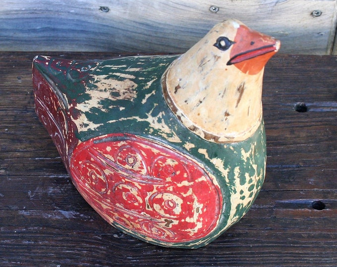 Folk Art Carved Bird Vintage Wood Colorful Painted Carved Etsy