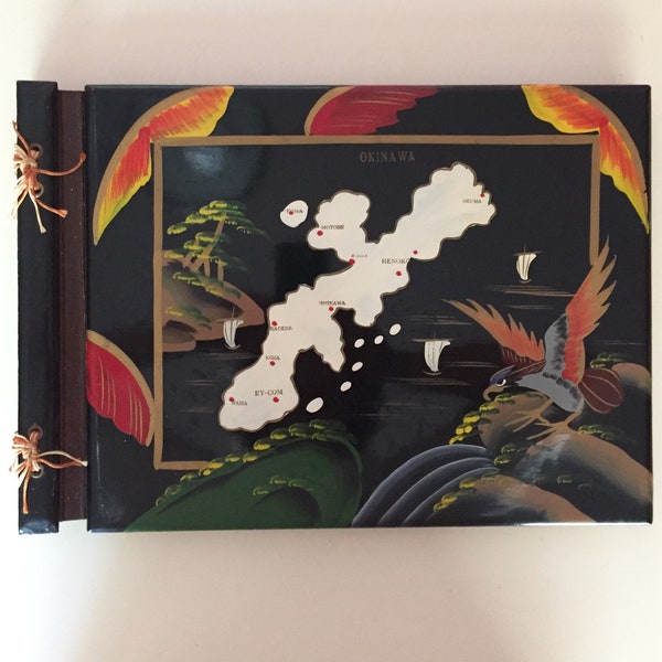 Vintage Okinawa Photo Album, Lacquerware Photo Album Scrapbook With Map Of Okinawa