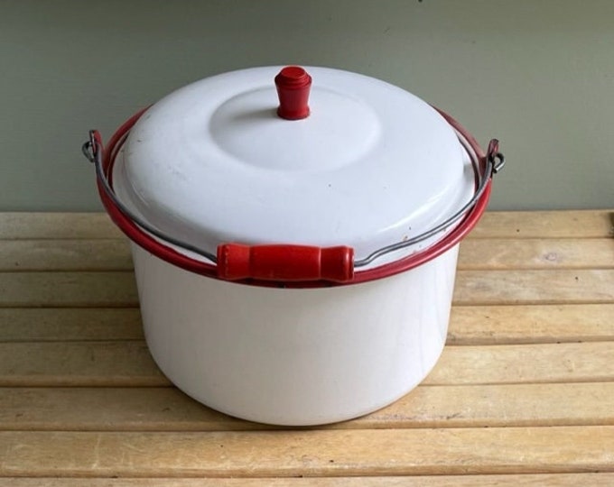 Vintage Enamel Bucket With Lid, Enamelware Farm Pail Etsy
