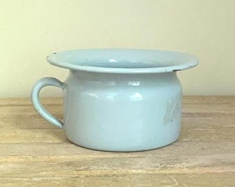Vintage Enamel Child's Potty Chair Pot, Baby Blue Enamel