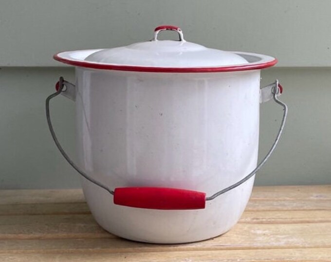Vintage White Enamel Chamber Pot With Lid Etsy