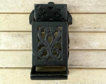 Cast Iron Kitchen Match Box Holder, Vintage Hanging Match Holder