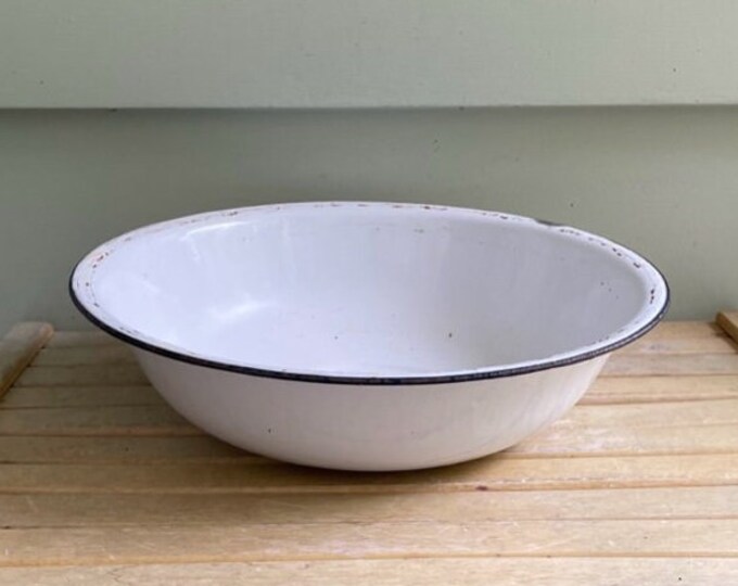 Enamel Wash Basin, Vintage White With Black Trim Basin Etsy