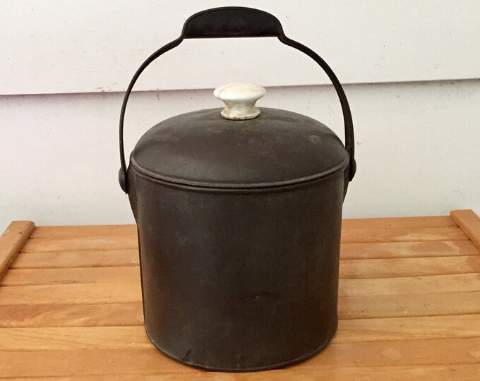 Vintage Tin Bucket With Handle Lidded Tin Lunch Box Etsy