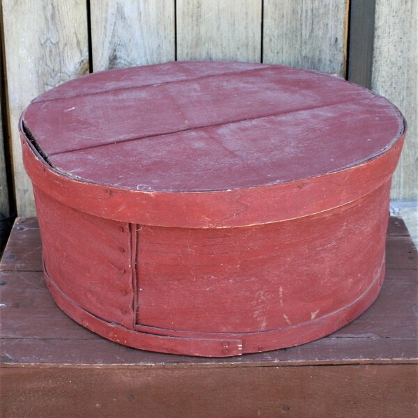 Vintage Red Round Wood Cheese Box With Lid, Large Vintage Cheese Crate