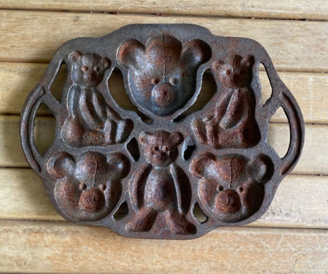 Vintage Cast Iron Teddy Bear Baking Mold, Children Cookie Muffin Mold Etsy