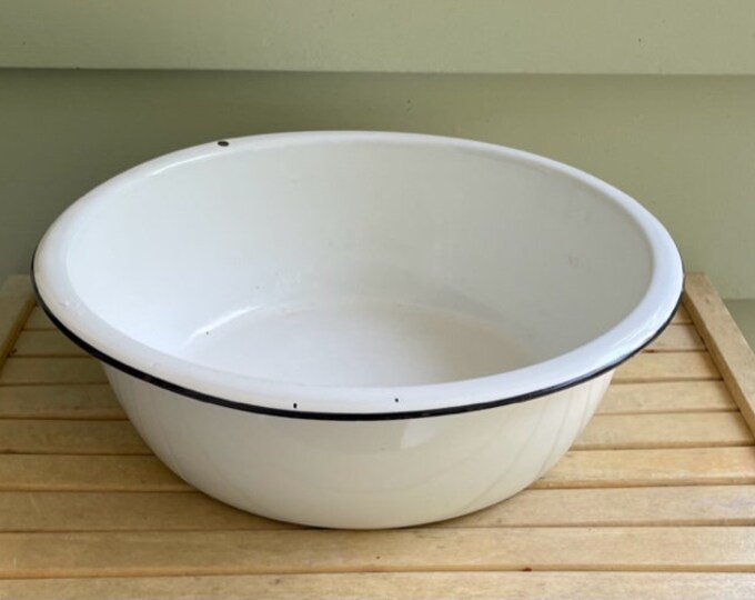 Large Vintage Enamel Wash Basin, Farmhouse Enamelware Etsy