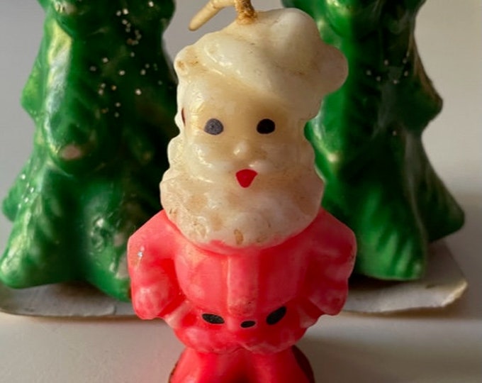 Set Vintage Gurley Christmas Candles, Gurley Santa Clause and Two Trees