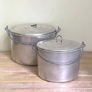 Pair of Nesting Aluminum Camping Cook Pots, Vintage Kitchen