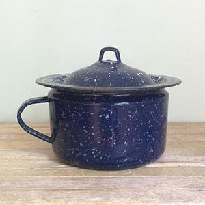 Blue Speckle Enamel Potty Chair Pot With Lid