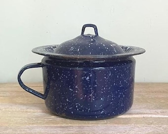 Blue Speckle Enamel Potty Chair Pot With Lid