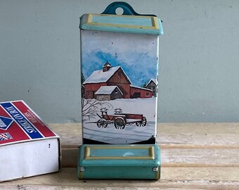 Vintage Jasco Winter Scene Match Box Holder