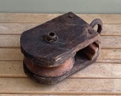 Vintage Wood And Iron Pulley, Farmhouse Decor