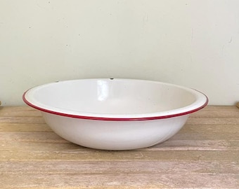 White Enamel Wash Basin, Vintage Farm Basin