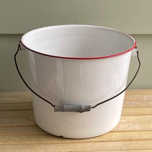 White Enamel Bucket, Farmhouse Enamelware