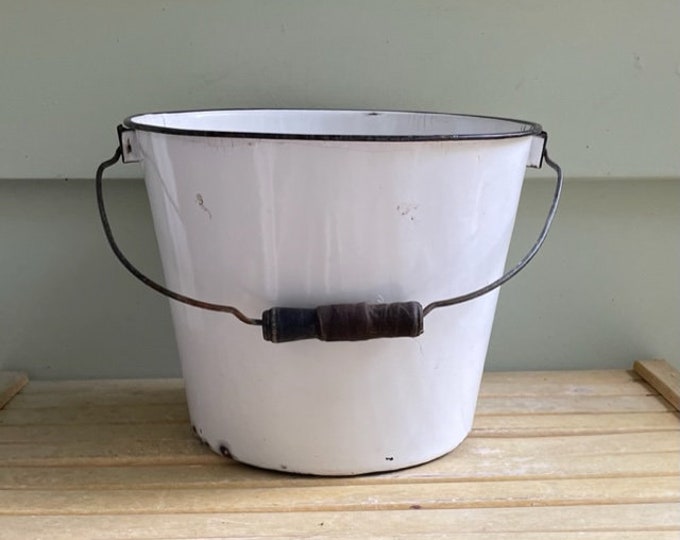White Enamel Bucket, Farmhouse Enamelware Etsy