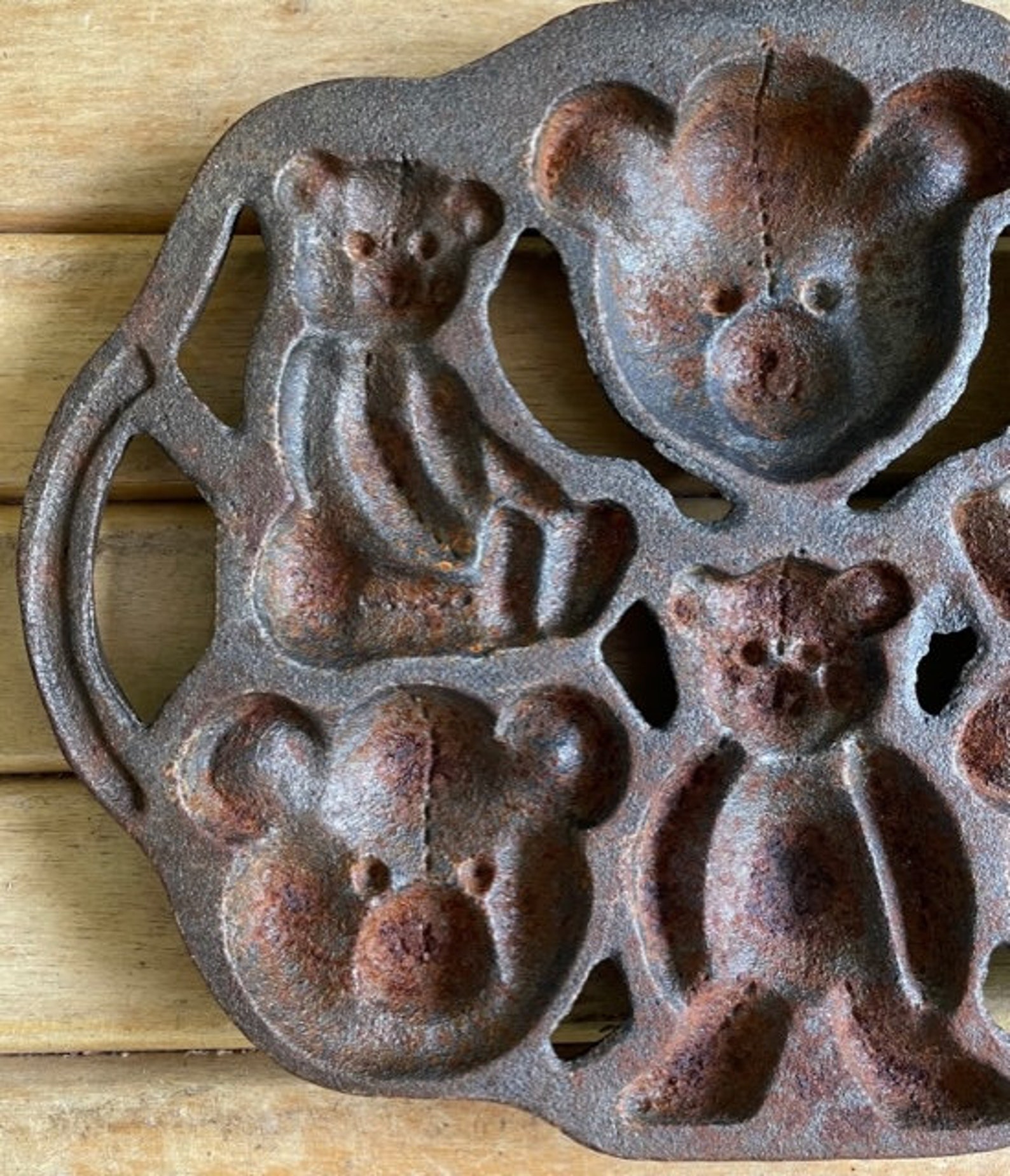 Vintage Cast Iron Teddy Bear Baking Mold Children Cookie Etsy