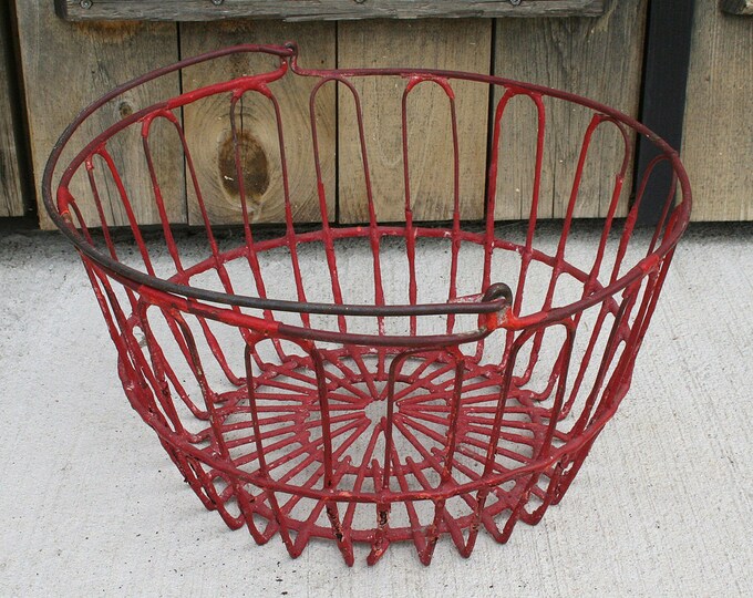 Vintage Red Wire Coated Egg Basket Red Wire Basket Farm Etsy
