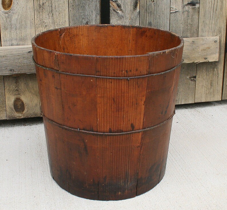 Antique Wood Bucket Grain Storage Bucket Farm Bucket Maple Etsy