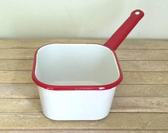 Vintage White Enamel Square Saucepan