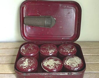 Vintage Spice Box Tin With Six Spice Containers And Grater